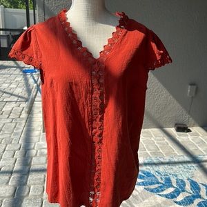 Burnt orange lace trim cotton top